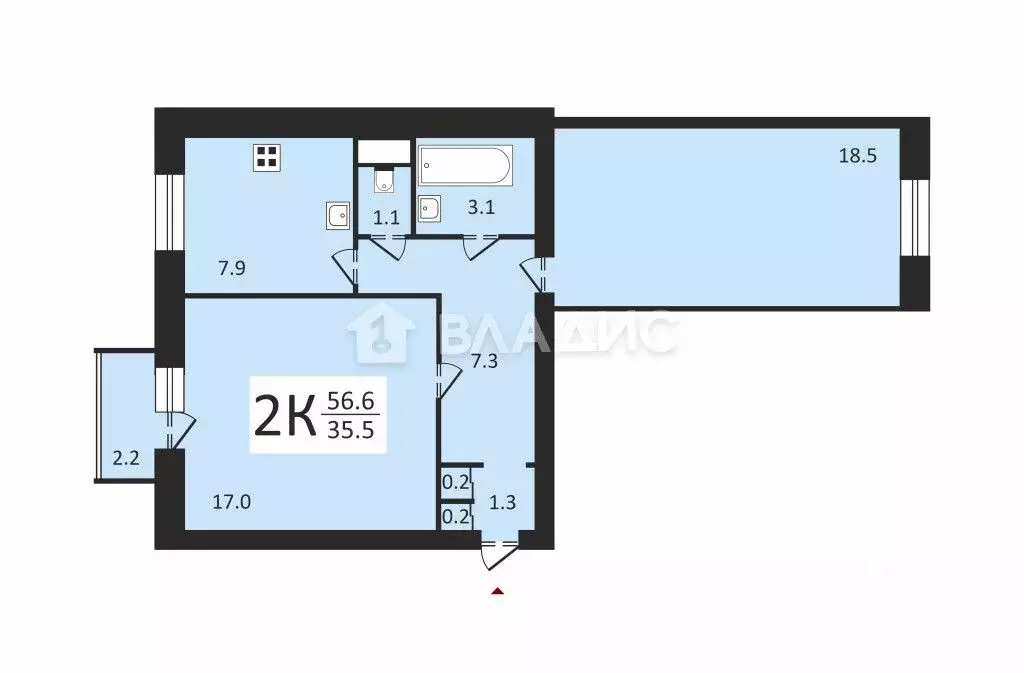 2-к кв. Санкт-Петербург Детская ул., 11 (56.6 м) - Фото 1