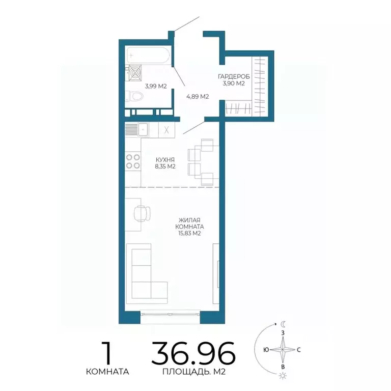 1-к кв. Пензенская область, Пенза Чаадаев жилой комплекс (36.96 м) - Фото 1