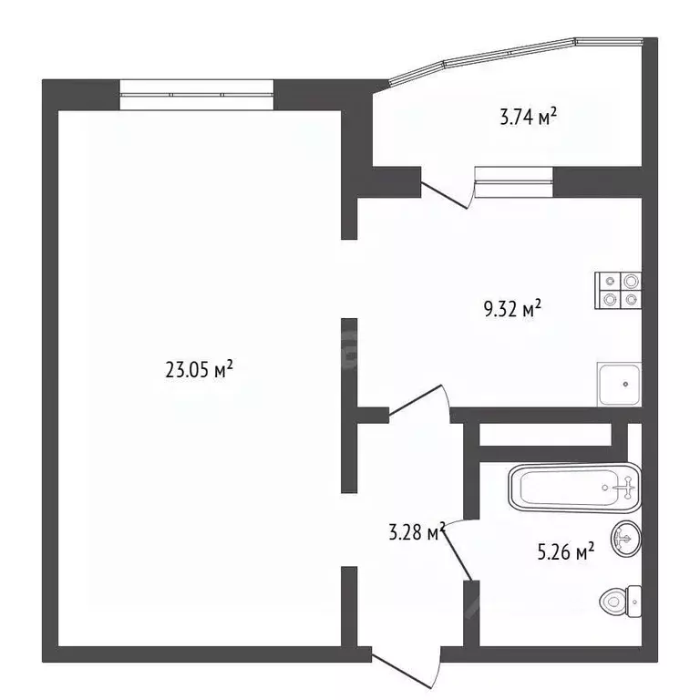 1-к кв. Тюменская область, Тюмень ул. Константина Посьета, 11к1 (41.0 ... - Фото 2