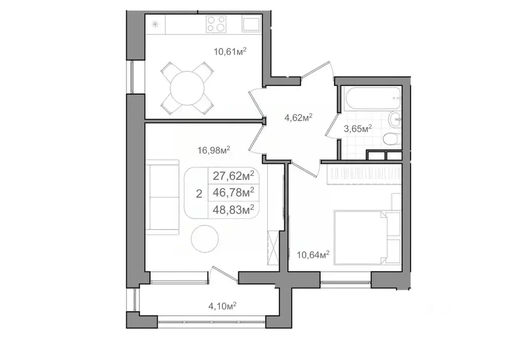 2-к кв. Волгоградская область, Волгоград ул. Чебышева, 38/1 (48.83 м) - Фото 1