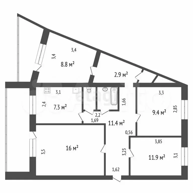 4-к. квартира, 72,2 м, 5/5 эт. - Фото 0
