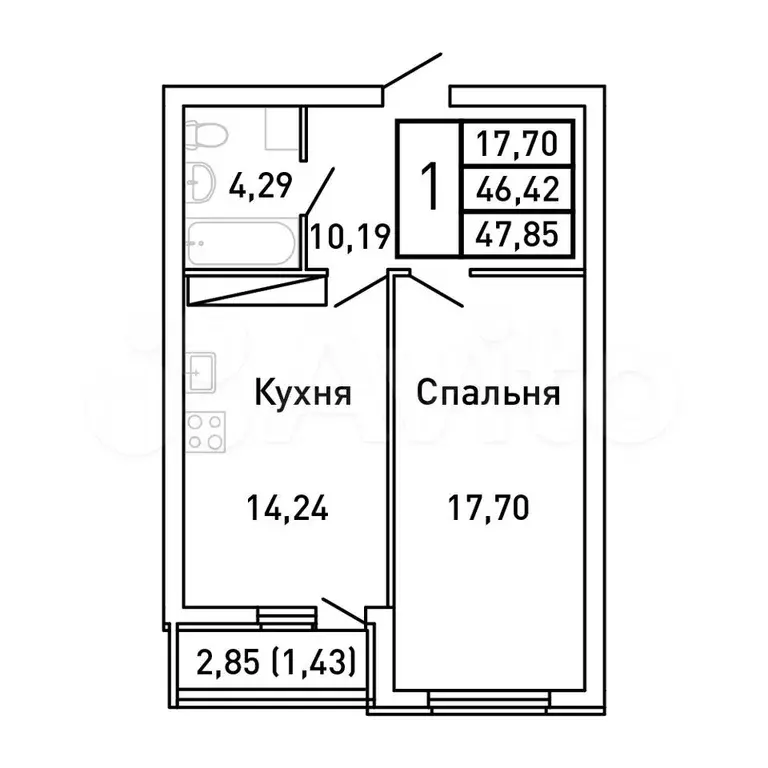 1-к. квартира, 47,9 м, 19/25 эт. - Фото 0