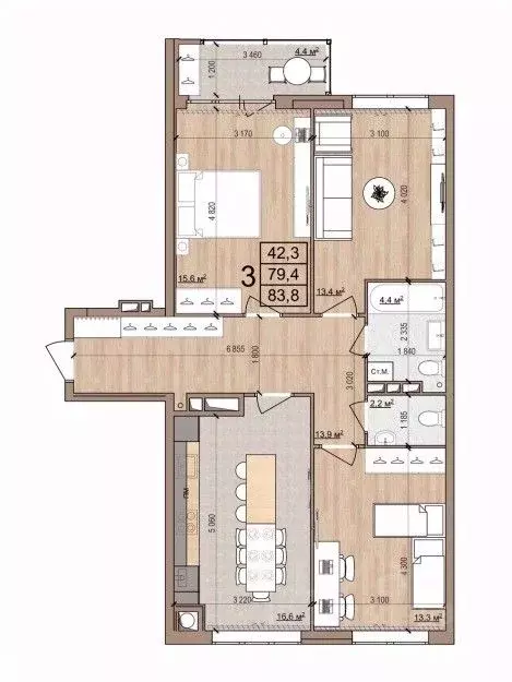 3-к кв. Рязанская область, Рязань Медицинская ул., 3 (83.8 м) - Фото 0