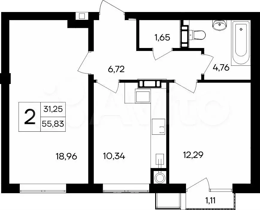 2-к. квартира, 55,8 м, 3/8 эт. - Фото 1