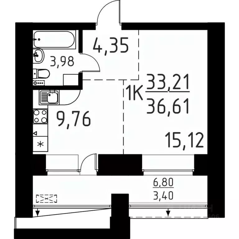 1-к кв. Томская область, Томский район, д. Кисловка, Левобережный мкр ... - Фото 1
