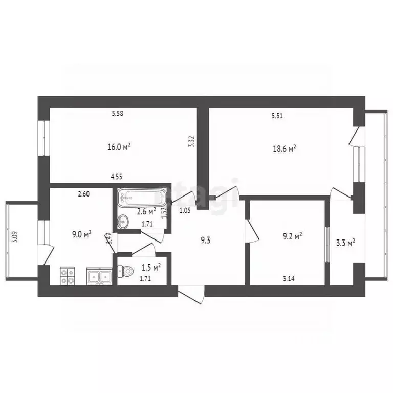 3-к кв. Севастополь ул. Федоровская, 57 (70.3 м) - Фото 1