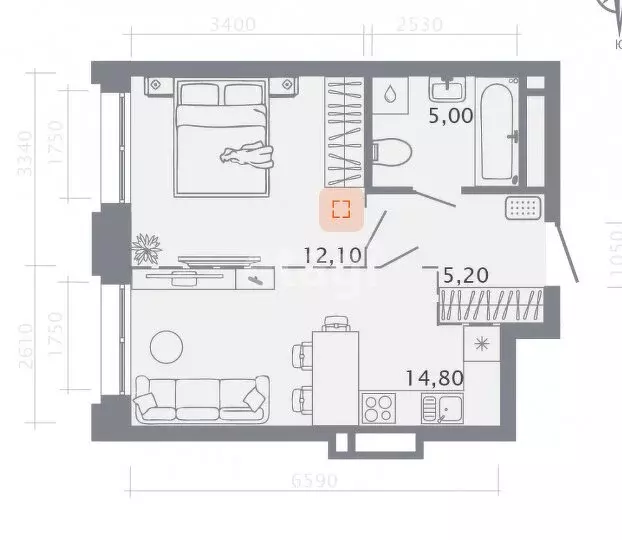 2-комнатная квартира: Казань, 2-я Даурская улица, 9 (43 м) - Фото 1