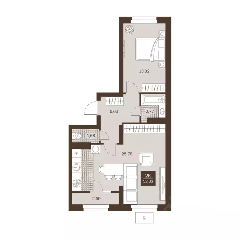 2-к кв. Пензенская область, Пенза Династия жилой комплекс (52.83 м) - Фото 1