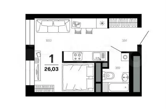Квартира-студия, 26 м, 19/21 эт. - Фото 1