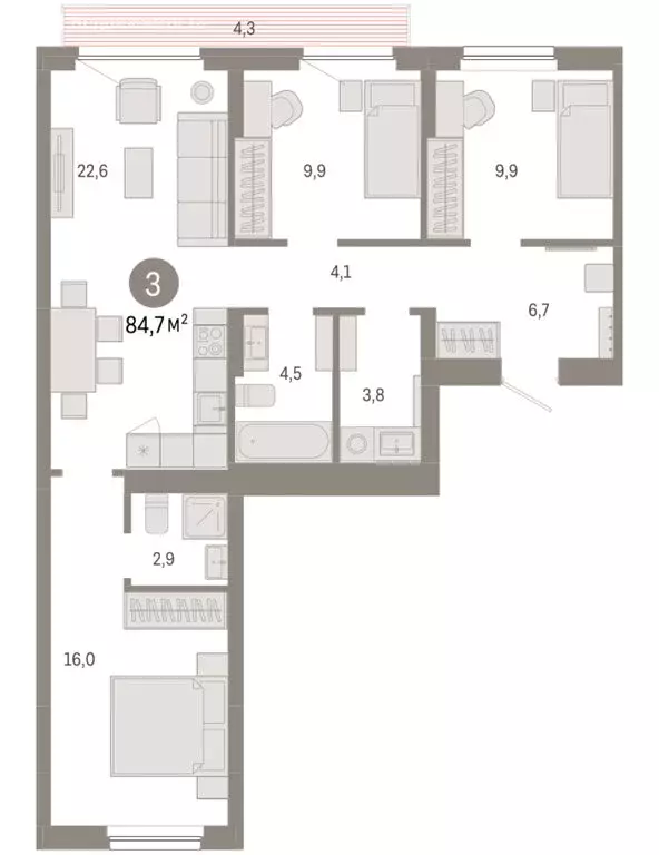 3-комнатная квартира: Новосибирск, квартал Лебедевский (84.7 м) - Фото 1