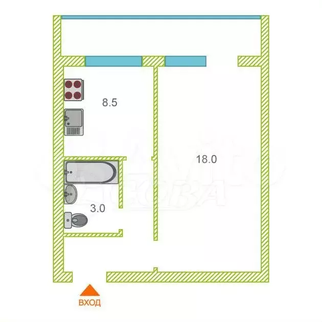 1-к. квартира, 35,5 м, 2/9 эт. - Фото 0