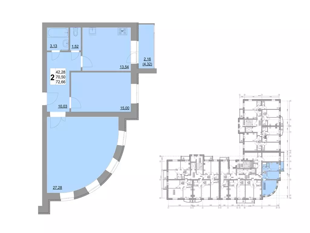 2-к квартира, 73.4 м - Фото 0