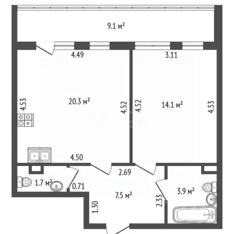 1-к кв. Санкт-Петербург ул. Георгия Гречко, 1 (47.5 м) - Фото 0