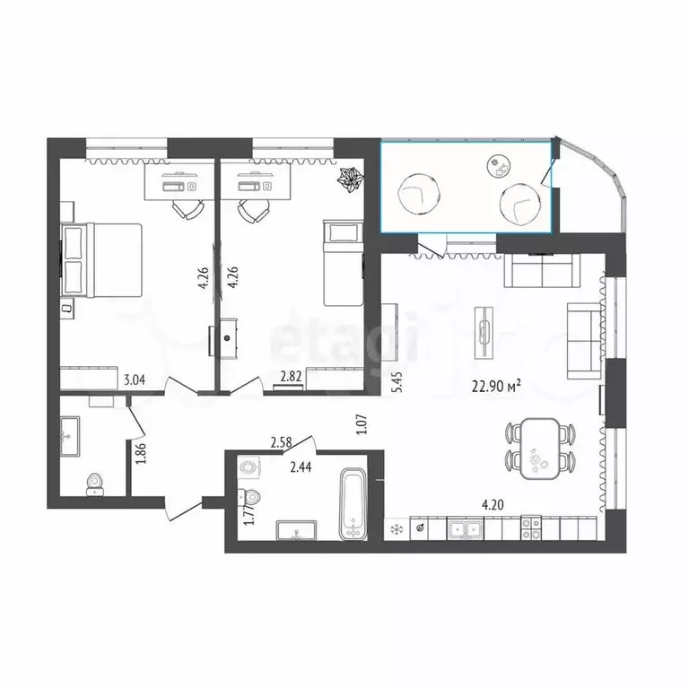 2-к. квартира, 61 м, 4/14 эт. - Фото 0