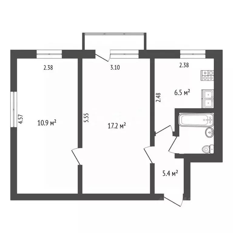 2-к кв. Крым, Симферополь просп. Кирова (45.0 м) - Фото 2