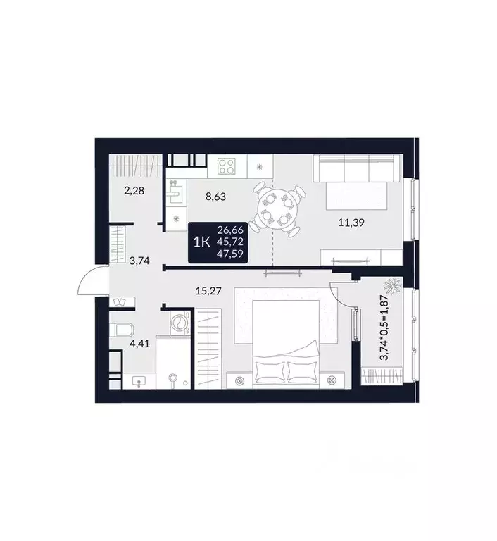 1-к кв. Адыгея, Майкоп Лесная ул. (47.59 м) - Фото 1