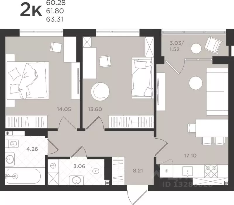 2-к кв. Калининградская область, Светлогорск  (61.8 м) - Фото 1
