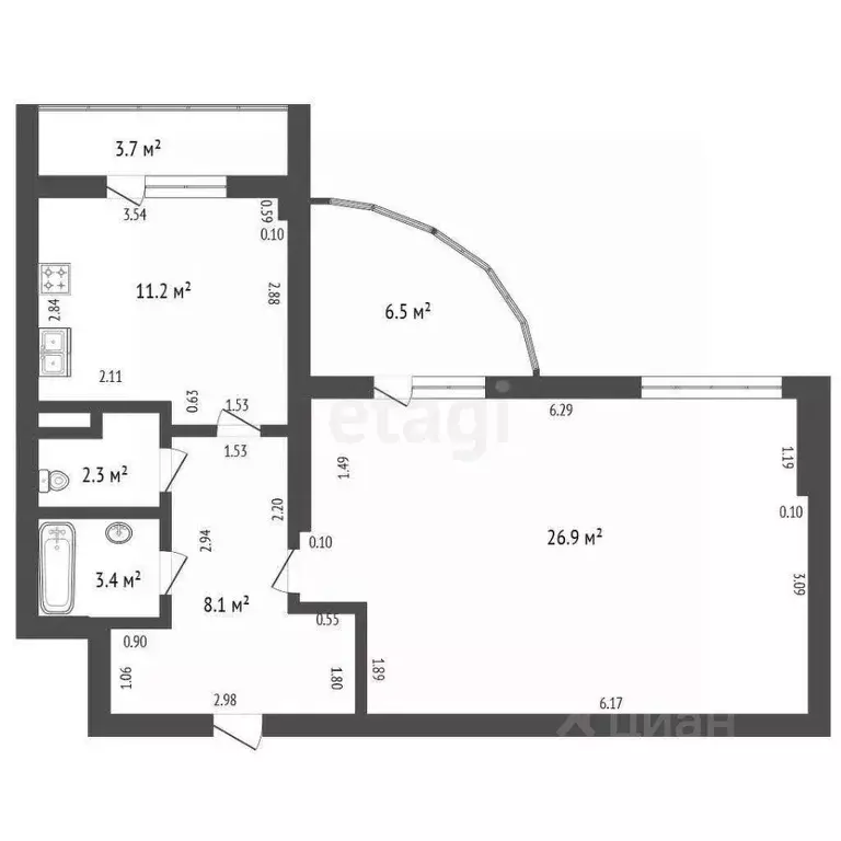 1-к кв. Санкт-Петербург ул. Матроса Железняка, 57 (51.9 м) - Фото 1