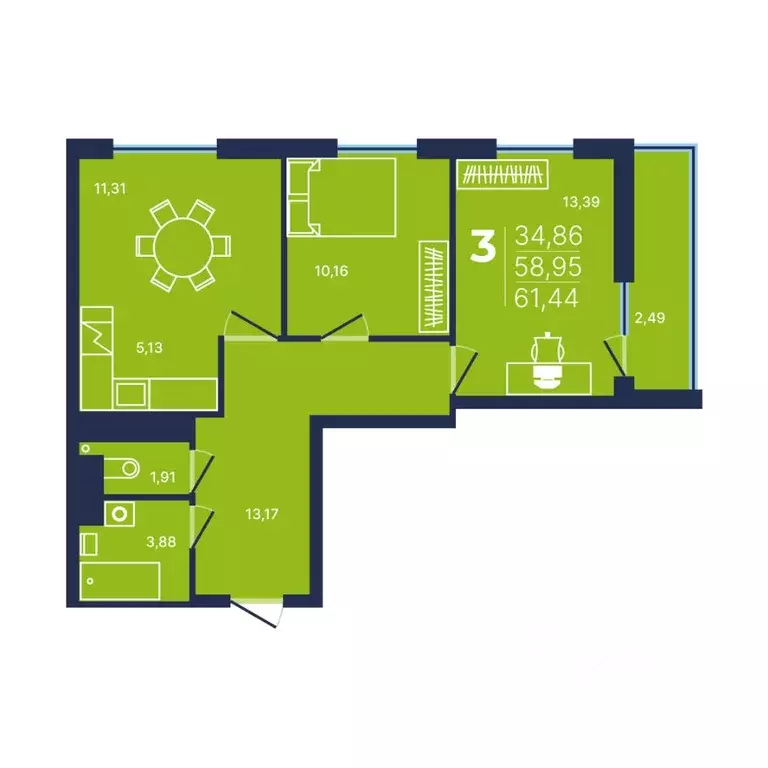 3-к кв. Башкортостан, Уфа просп. Дружбы Народов, 51 (61.4 м) - Фото 1