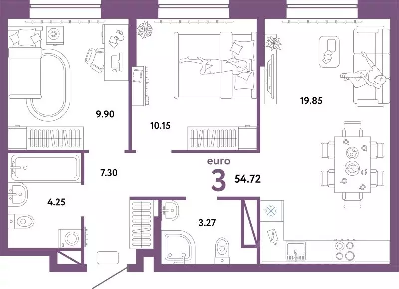 3-к кв. Тюменская область, Тюмень Интернациональная ул., 199к10 (54.72 ... - Фото 1