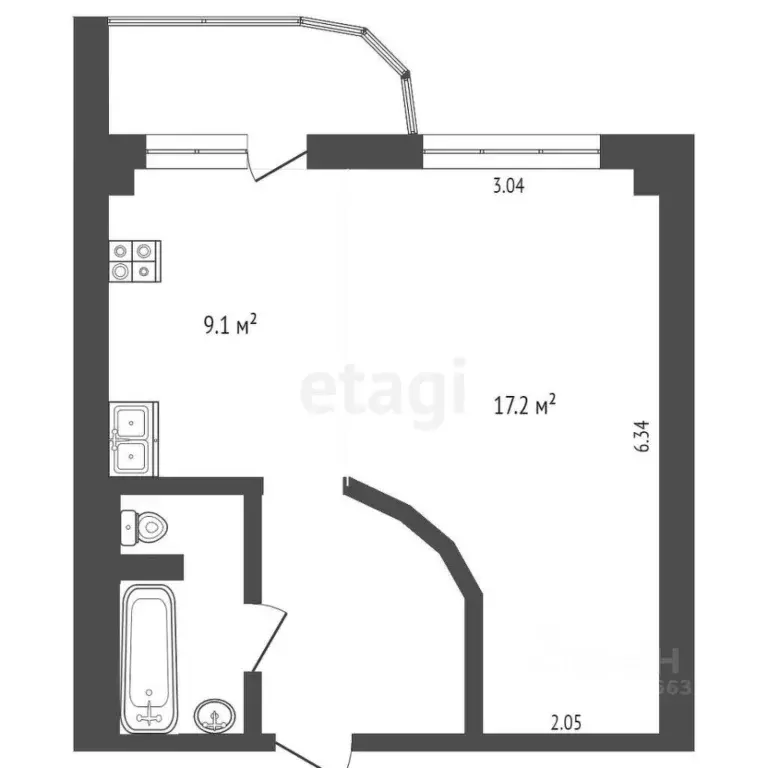 1-к кв. Ханты-Мансийский АО, Сургут Игоря Киртбая ул., 20 (34.3 м) - Фото 1