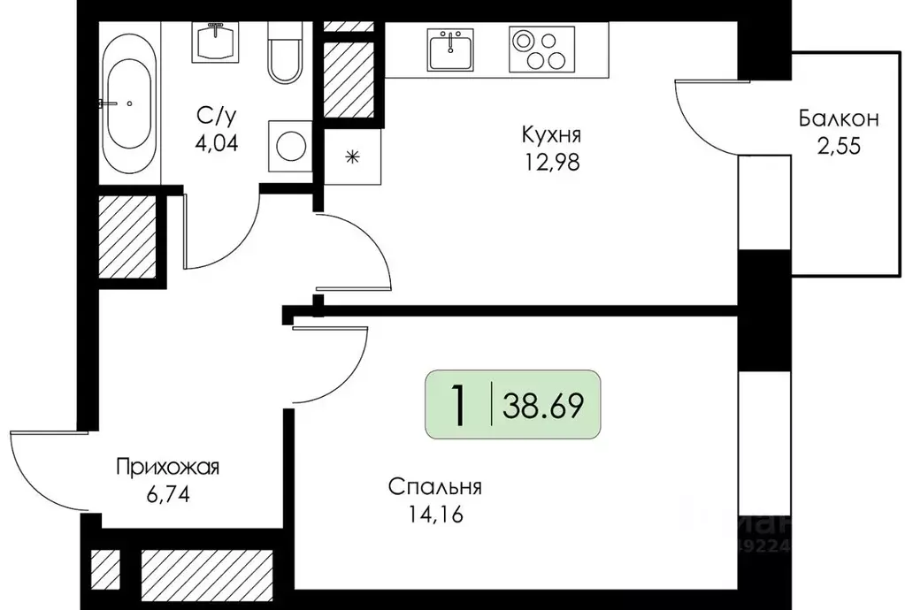 1-к кв. Нижегородская область, Нижний Новгород 15-й кв-л, Анкор жилой ... - Фото 0