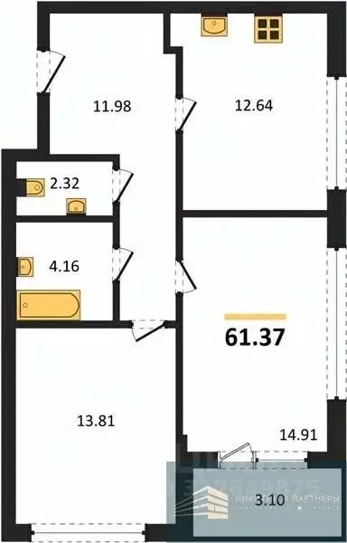 2-к кв. Воронежская область, Воронеж ул. Ворошилова, 1/6 (61.4 м) - Фото 0