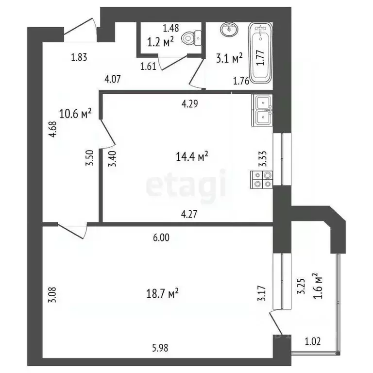 1-к кв. Башкортостан, Стерлитамак ул. Худайбердина, 222 (48.0 м) - Фото 1