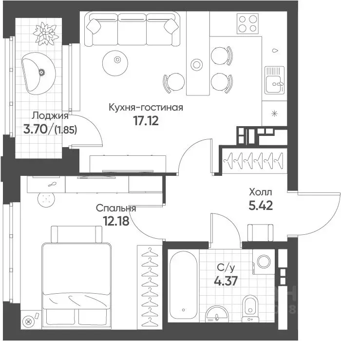 1-к кв. Свердловская область, Екатеринбург бул. Вдохновения, 4 (40.8 ... - Фото 1