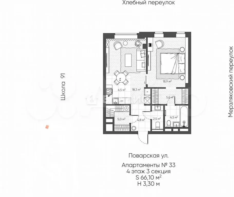 Своб. планировка, 66,1 м, 4/7 эт. - Фото 1