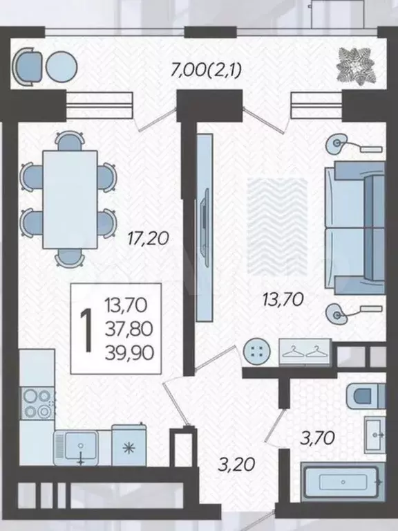 1-к. квартира, 40 м, 7/18 эт. - Фото 0