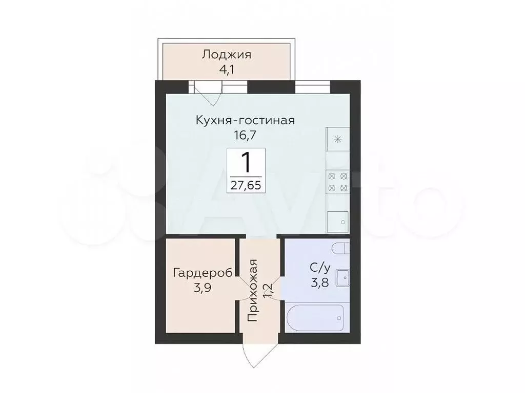 Квартира-студия, 27,7 м, 6/16 эт. - Фото 0