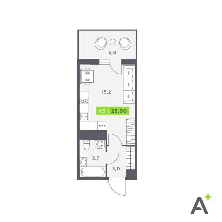 Квартира-студия: Кудрово, Солнечная улица, 10к1 (23.9 м) - Фото 1