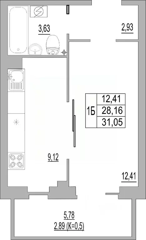 Студия Псковская область, Псков ул. Юности, 32 (31.05 м) - Фото 0