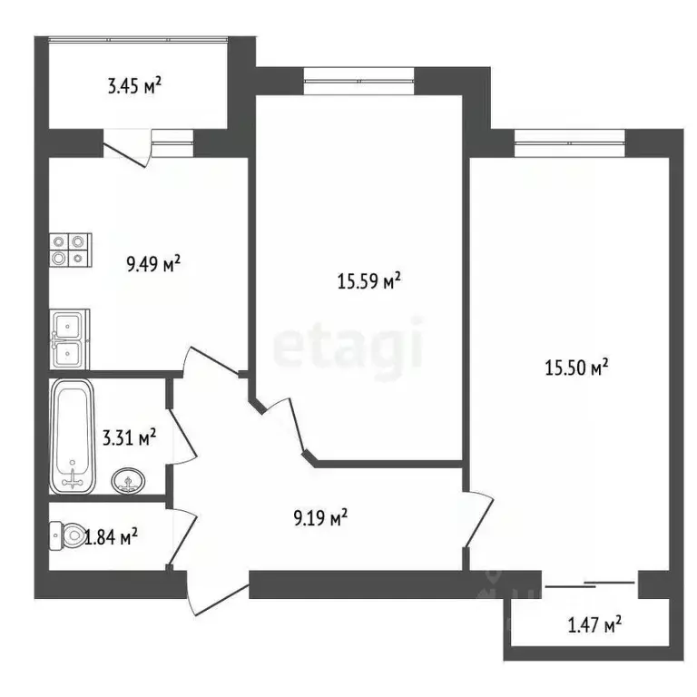 2-к кв. Белгородская область, Белгородский район, Северный городское ... - Фото 1