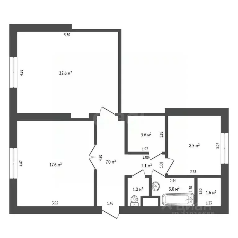 2-к кв. Калининградская область, Калининград ул. Аллея Смелых, 80Г ... - Фото 2