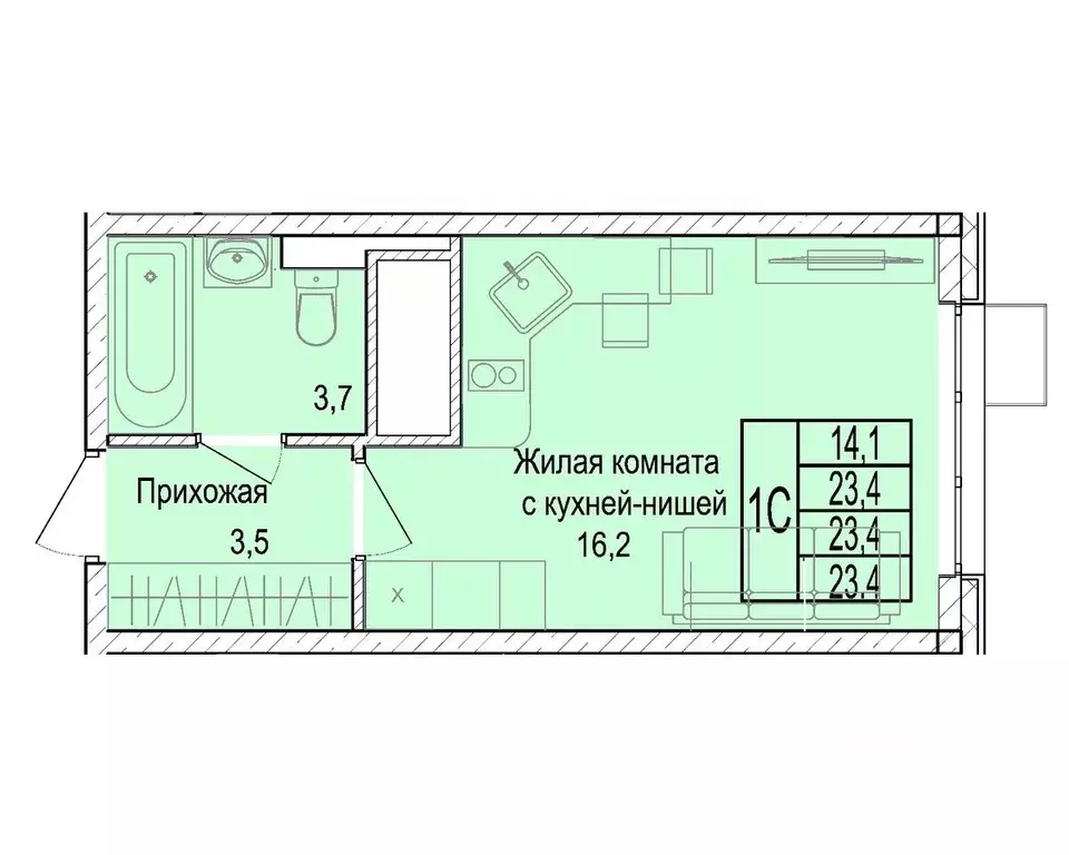 Студия Московская область, Мытищи Медицинская ул., 2А (24.1 м) - Фото 0