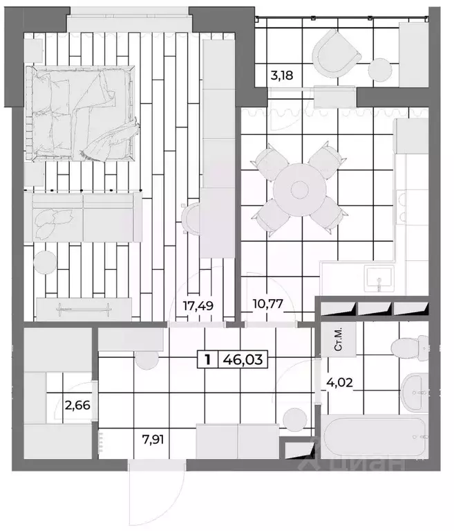 1-к кв. Орловская область, Орел Мясокомбинат мкр,  (44.44 м) - Фото 0