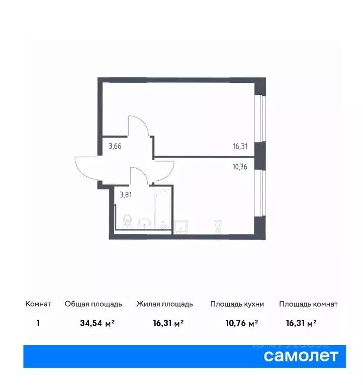 1-к кв. Москва Молжаниново жилой комплекс, к4 (34.54 м) - Фото 0