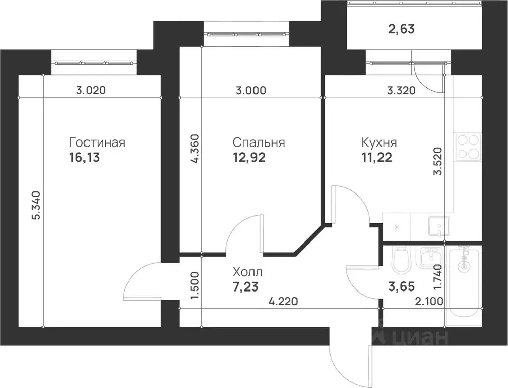 2-к кв. Тульская область, Тула Новая Тула мкр,  (53.78 м) - Фото 1