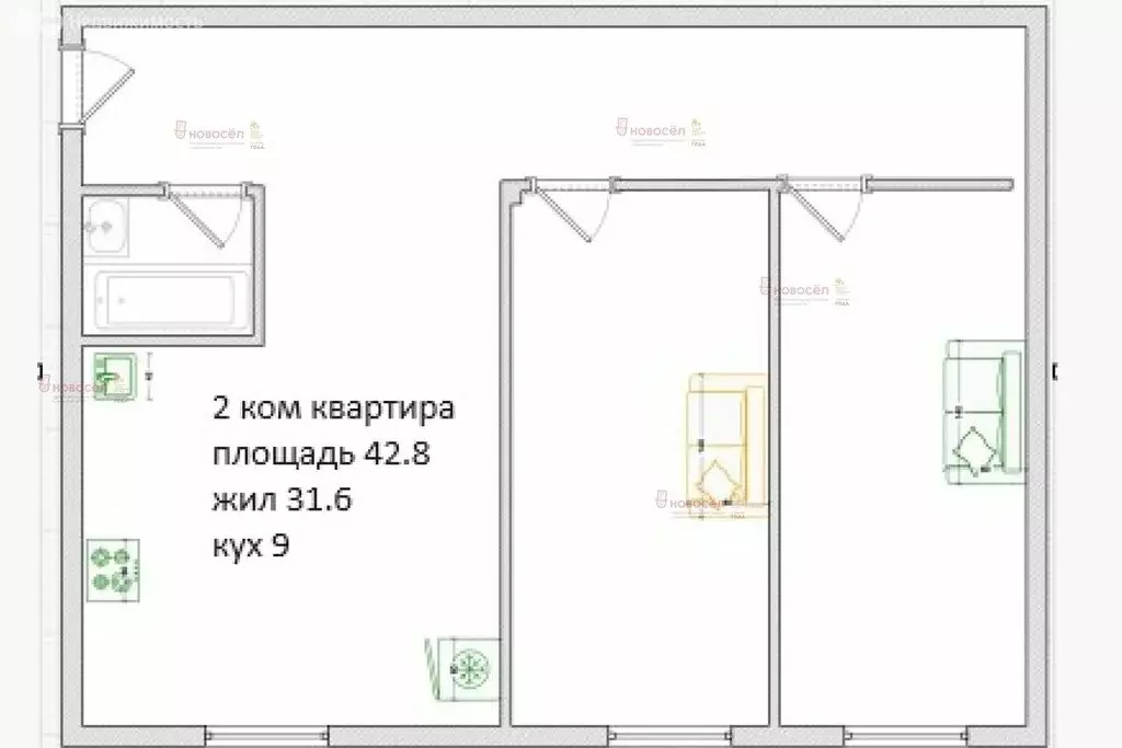 2-комнатная квартира: Екатеринбург, Инженерная улица, 17 (43 м) - Фото 0