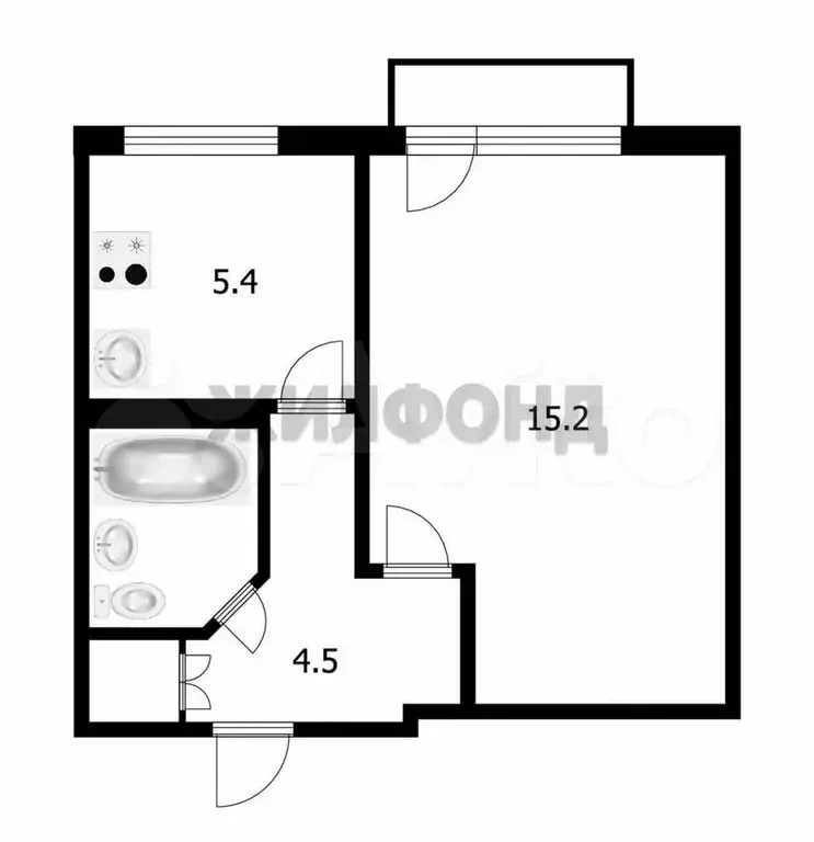 1-к. квартира, 28,6 м, 4/5 эт. - Фото 0