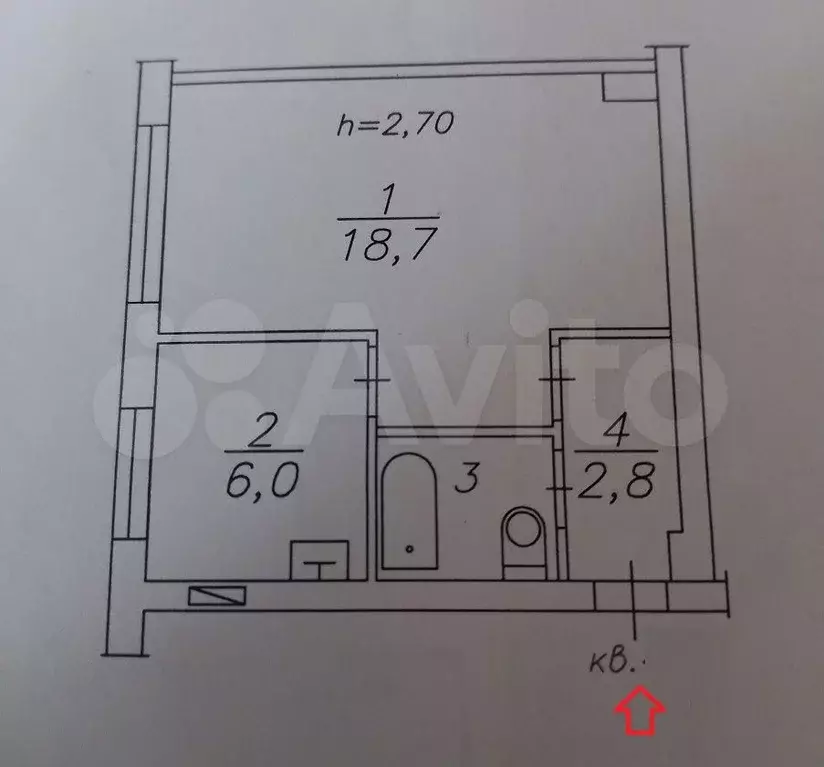 1-к. квартира, 30,6 м, 2/5 эт. - Фото 0