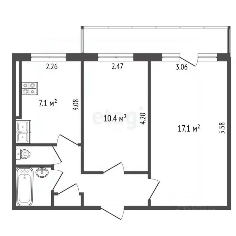 2-к кв. Челябинская область, Челябинск ул. Ворошилова, 25 (43.2 м) - Фото 1