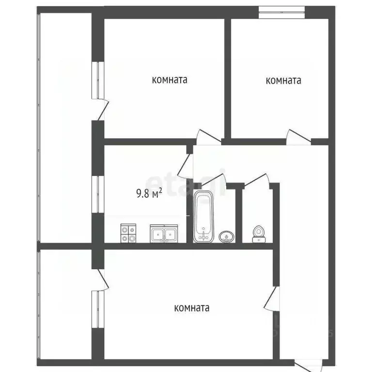 3-к кв. Московская область, Дзержинский Томилинская ул., 13 (73.3 м) - Фото 1