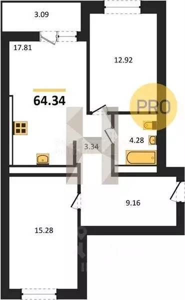 2-к кв. Калининградская область, Калининград Минусинская ул., 7 (64.34 ... - Фото 2