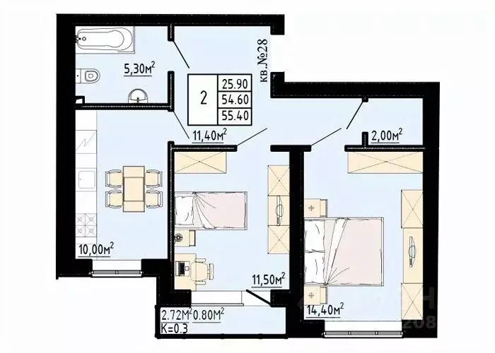 2-к кв. Ленинградская область, Коммунар г. Гатчинский муниципальный ... - Фото 1