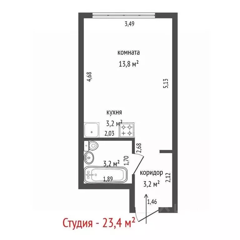 Студия Свердловская область, Екатеринбург ул. Фрунзе, 31/2 (23.4 м) - Фото 2