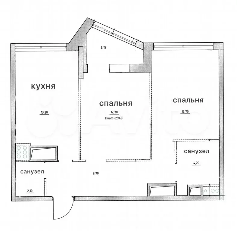 2-к. квартира, 54,4 м, 7/18 эт. - Фото 0