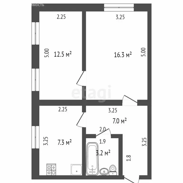 2-комнатная квартира: Ялуторовск, Тюменская улица, 183 (46.3 м) - Фото 1